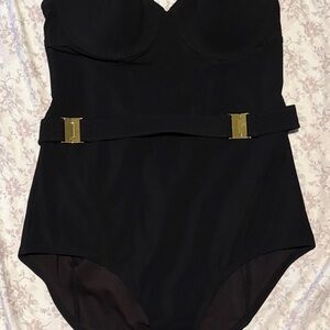 VS Black Strapless Swimsuit with Gold Buckle